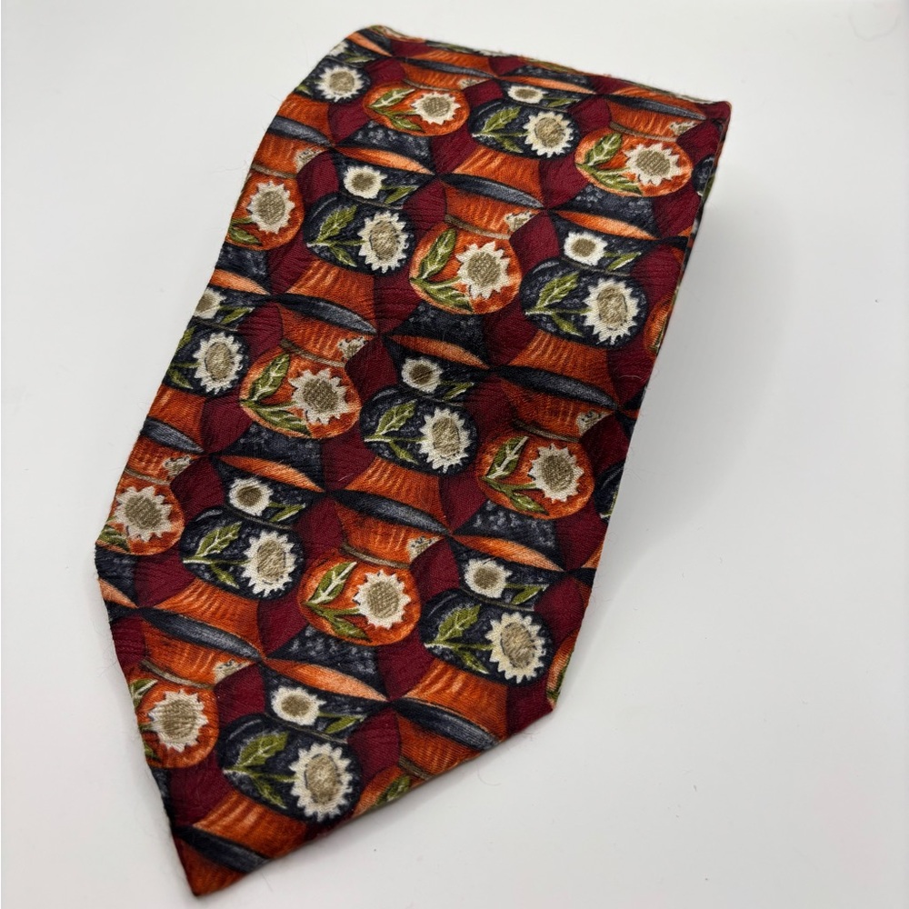 Ermenegildo Zegna VTG Tie Silk Italy Sunflower Formal Necktie Orange Business